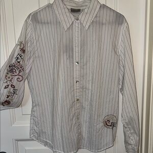 Chico's White and Red Blouse with Elegant Design